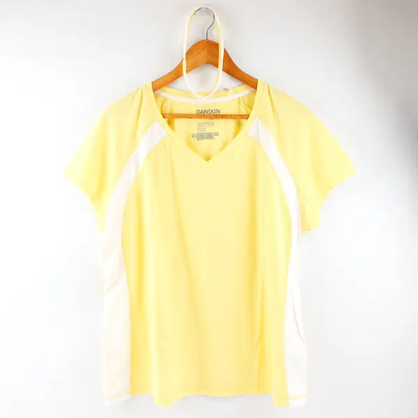 Danskin Now Yellow/White Short Sleeve Activewear Top Women's XXL/2XG W/ Headband