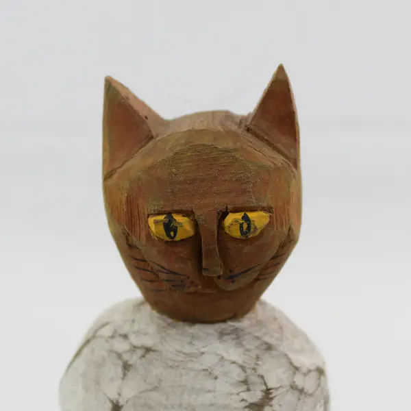 Hand Carved And Hand Painted Fishing Cat In A Rowboat Sculpture Signed