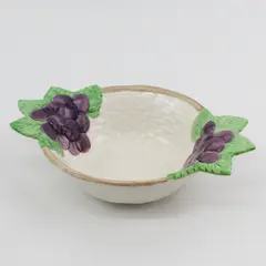 1990 Fitz And Floyd Basket Weave Pattern Bowl W/ Embossed Grape Cluster Handles