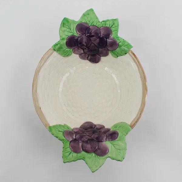 1990 Fitz And Floyd Basket Weave Pattern Bowl W/ Embossed Grape Cluster Handles