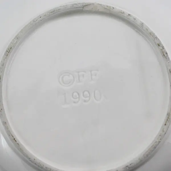 1990 Fitz And Floyd Basket Weave Pattern Bowl W/ Embossed Grape Cluster Handles