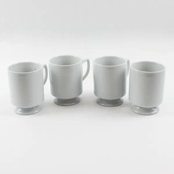 Lot Of 4 Unbranded Matching Solid White Color Ceramic Pedestal Cup/Mugs 4" Tall