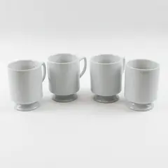 Lot Of 4 Unbranded Matching Solid White Color Ceramic Pedestal Cup/Mugs 4" Tall