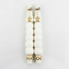 Christmas Snowmen Wearing Top Hats And Holding Gold Stars Taper Candles 10"