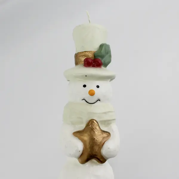 Christmas Snowmen Wearing Top Hats And Holding Gold Stars Taper Candles 10"