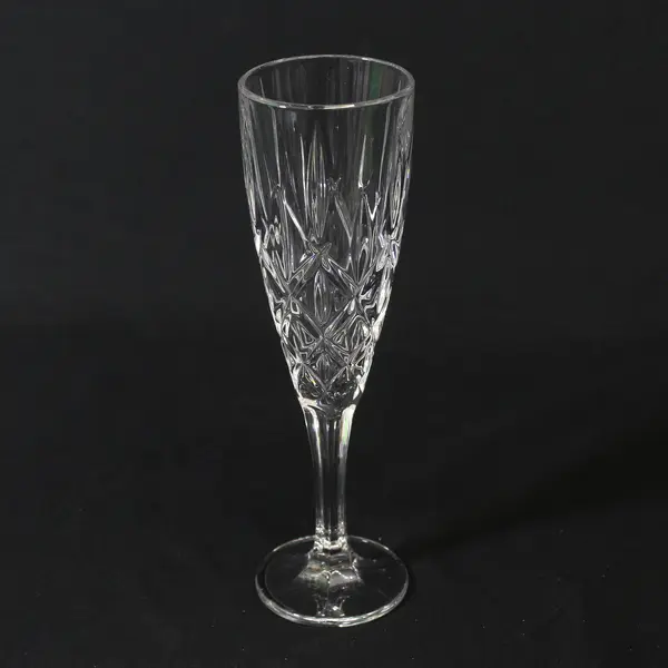 Heavy Diamond Cut Crystal Champagne Flute With Hexagon Stem  8.75"
