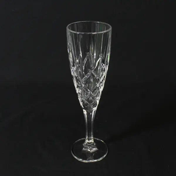 Heavy Diamond Cut Crystal Champagne Flute With Hexagon Stem  8.75"