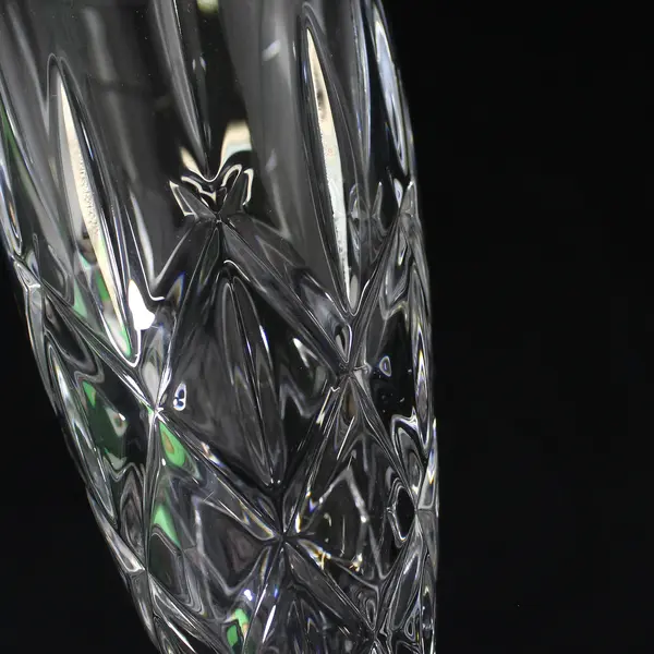 Heavy Diamond Cut Crystal Champagne Flute With Hexagon Stem  8.75"