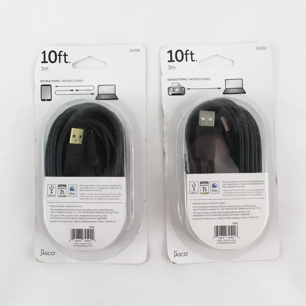Lot of 2 Device Cable Connects USB Printer to Computer, Model 34504-GE 10 ft