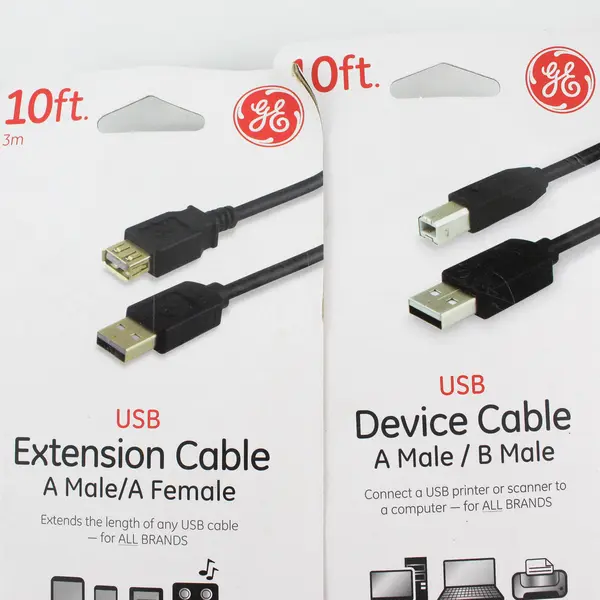 Lot of 2 Device Cable Connects USB Printer to Computer, Model 34504-GE 10 ft