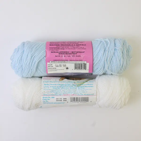 Lot of 2 Skeins of Baby Yarn Knitting/Crochet, White & Pastel Blue