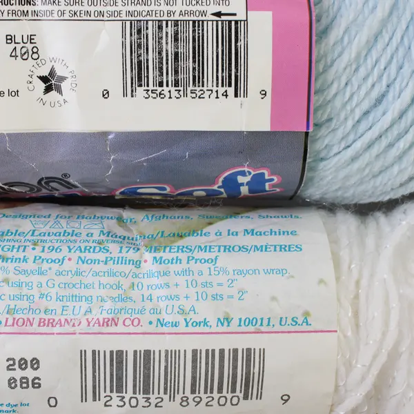 Lot of 2 Skeins of Baby Yarn Knitting/Crochet, White & Pastel Blue