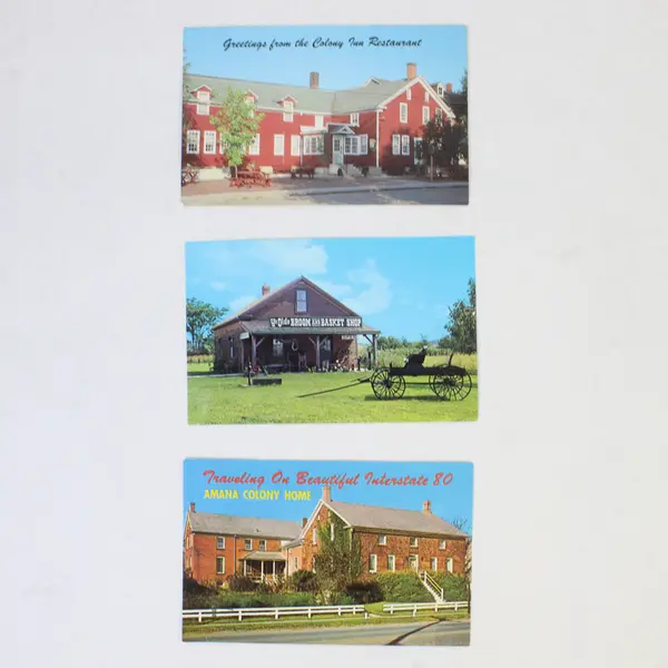 Lot Of 3 VTG Amana Colonies Iowa Building Color Postcards Restaurant Basket Shop