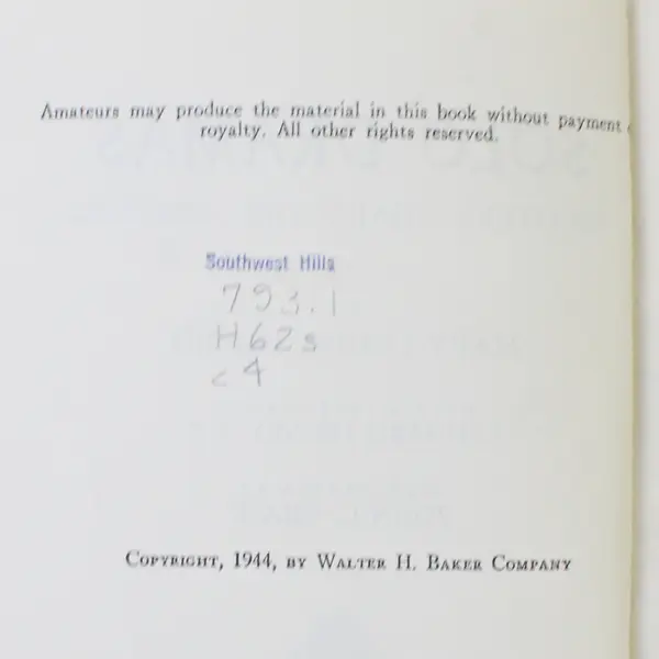 Solo Dramas 18 Character Sketches Mary L Hickey Replaced Cover 1944 Ex-Library