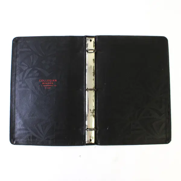Vintage J.J. Newberry Co Colligan 3 Ring Binder Black Leather Cover 