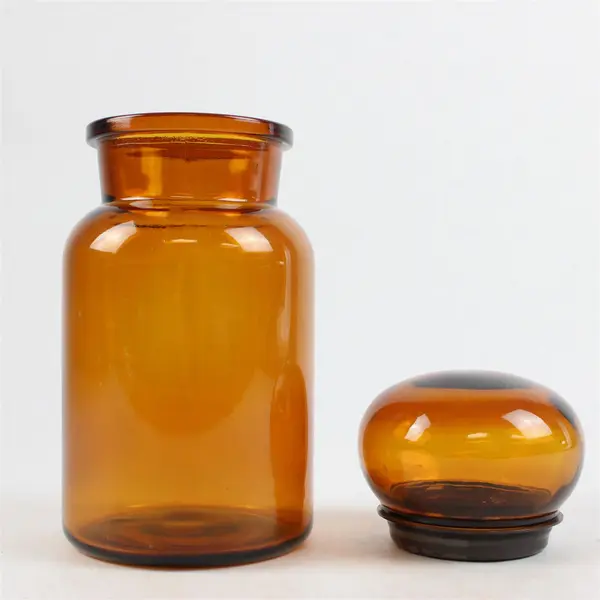 Vintage Amber Glass Apothecary Jar Made in Belgium 9in