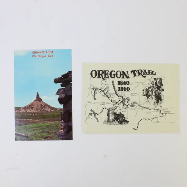 Lot Of 2 Vintage Oregon Trail Postcards Centennial Map Chimney Rock 