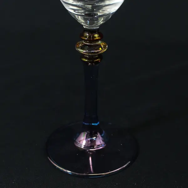 Set of 3 Cristalleria Fumo Wine Glasses Iridescent Blue Stems Red & Gold Bands