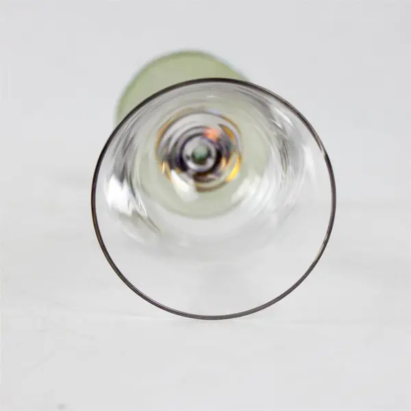 4 Cristalleria Fumo Wine Glasses Iridescent Green Stems Purple & Gold Bands