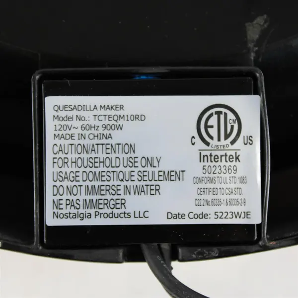 Quesadilla Maker TCTEQM10RD Compact Tested 