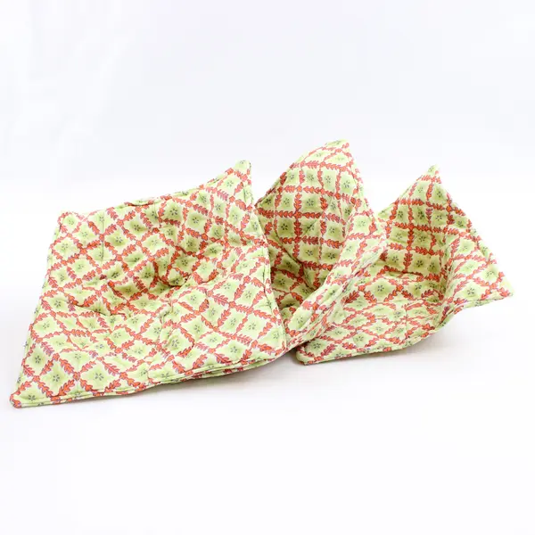 Set of 3 Homemade Quilted Pot Holders, Green & Orange Design 