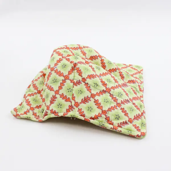 Set of 3 Homemade Quilted Pot Holders, Green & Orange Design 