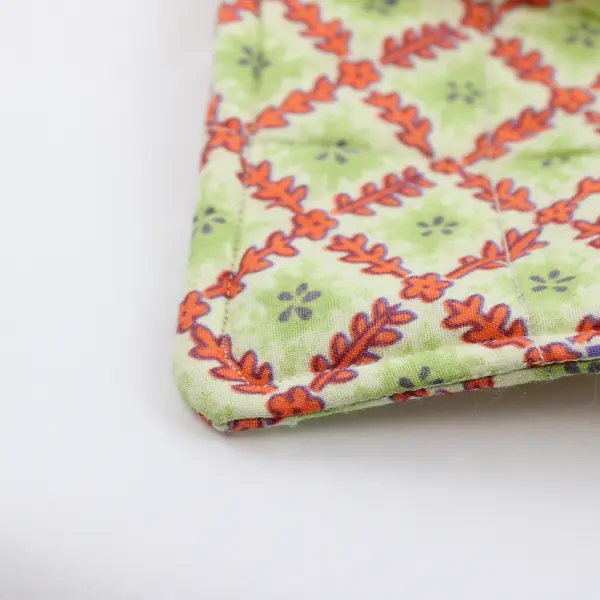 Set of 3 Homemade Quilted Pot Holders, Green & Orange Design 