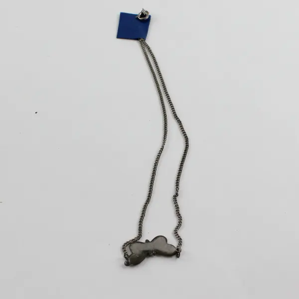 Y2K Silver Tone Chain w/Abalone Shell Butterfly Pendant Necklace 17.4" Long