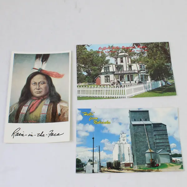 Lot Of 3 Nebraska Postcards Buffalo Bill Home Rain In The Face Grain Elevator 