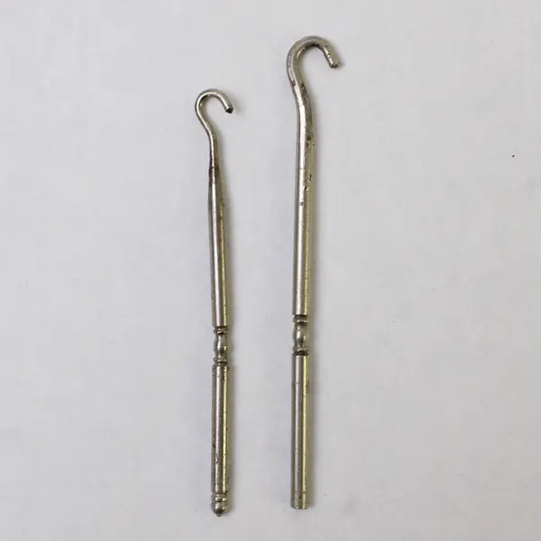 Lot of 2 Antique Metal Silver-Toned Button Hooks - 2.8" and 3.1" in Length