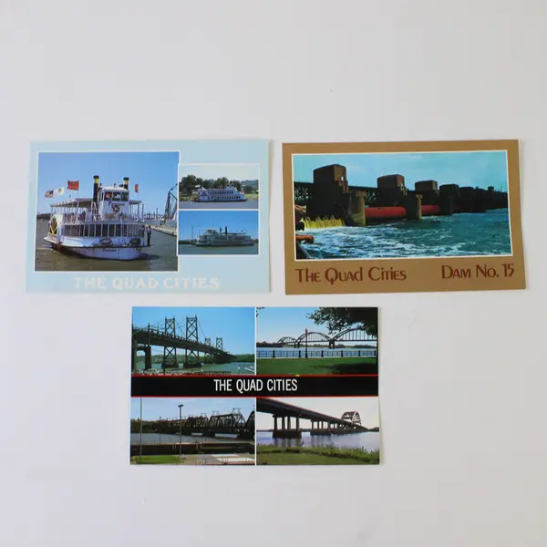 Lot Of 3 VTG Quad Cities Iowa Illinois Color Postcards Bridges Boats Dam No 15 