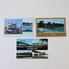 Lot Of 3 VTG Quad Cities Iowa Illinois Color Postcards Bridges Boats Dam No 15 