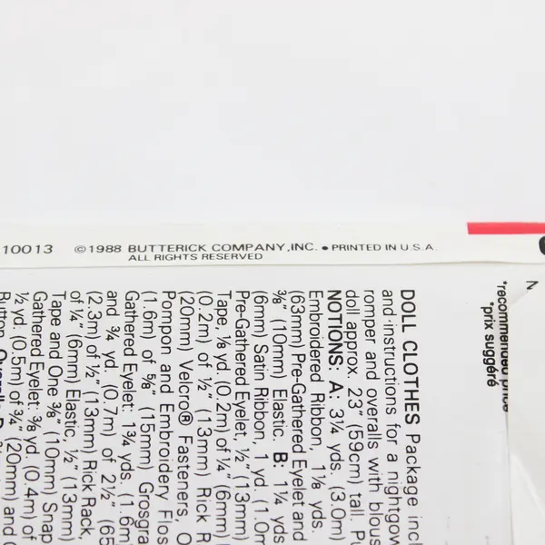 Vintage Butterick 6994 One Size Dolls' Clothes Sewing Pattern 1988