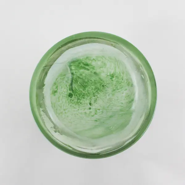 Hand Blown Art Glass Vase Green Wave Type Pattern On Bottom Half 7.25"