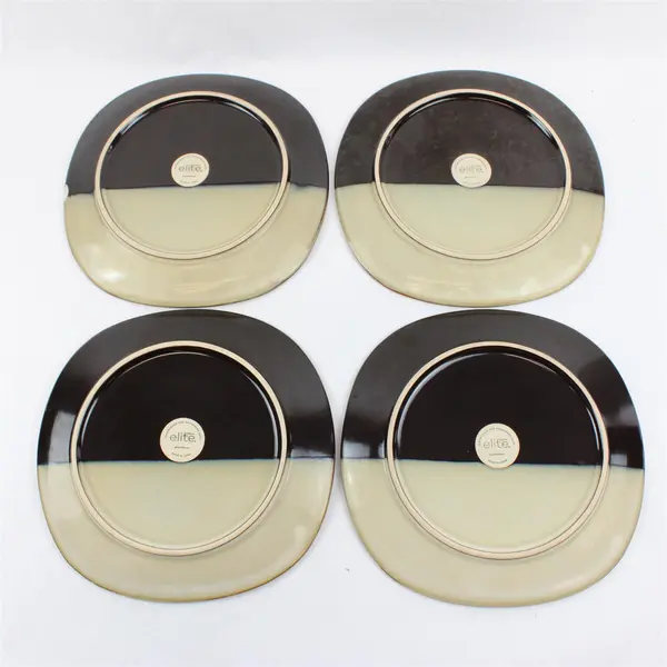 Lot Of 4 Gibson Designs Althea Teal Pattern Square Ceramic Dinner Plates W/ Chip