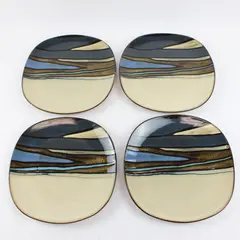 Lot Of 4 Gibson Designs Althea Teal Pattern Square Ceramic Dinner Plates 11"