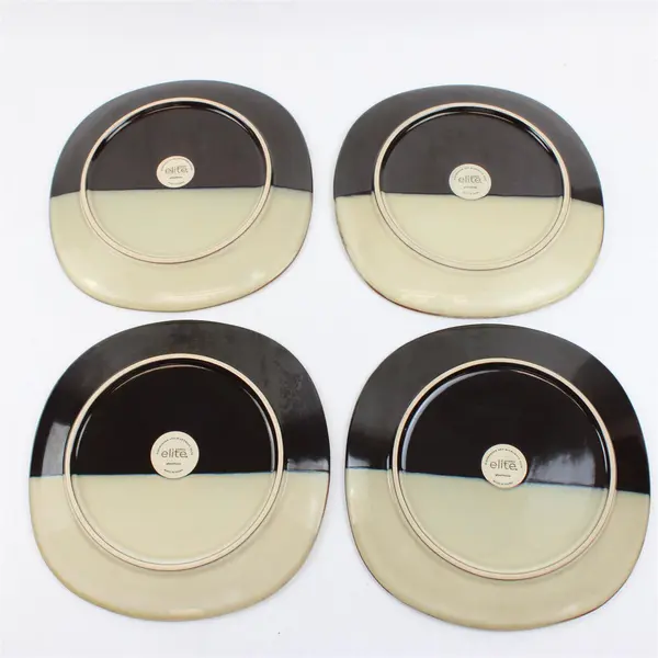 Lot Of 4 Gibson Designs Althea Teal Pattern Square Ceramic Dinner Plates 11"