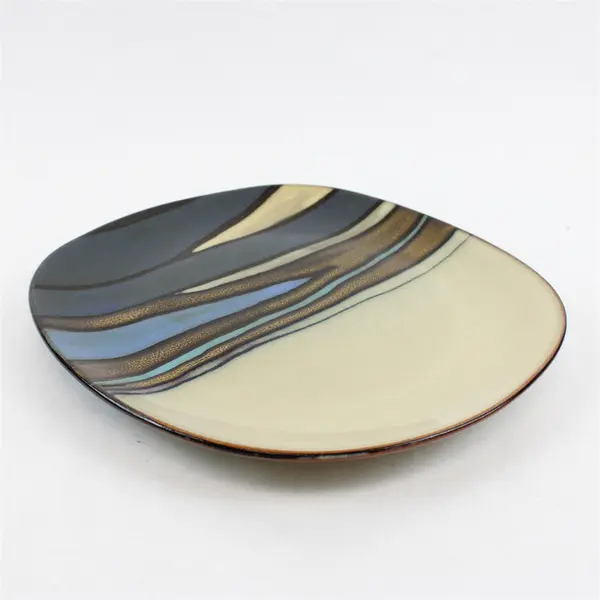 Lot Of 4 Gibson Designs Althea Teal Pattern Square Ceramic Dinner Plates 11"