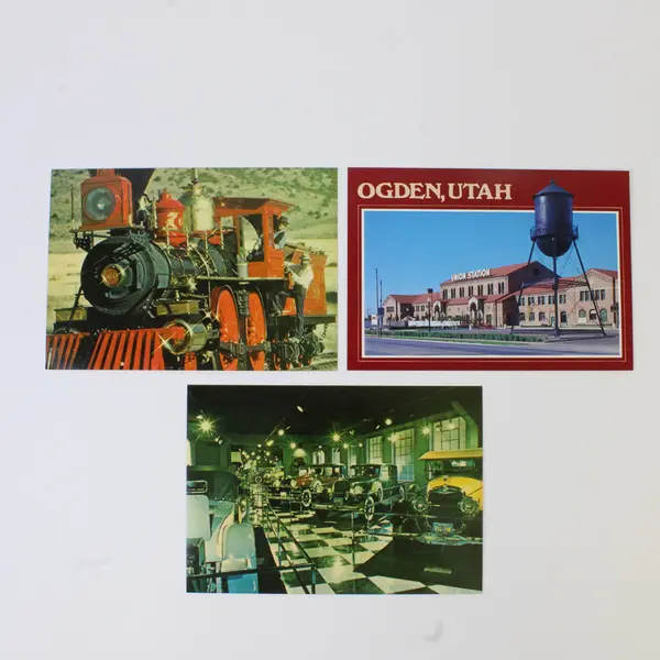 Lot Of 3 Utah Postcards Ogden Train Depot Promontory Summit Kimball Car Museum