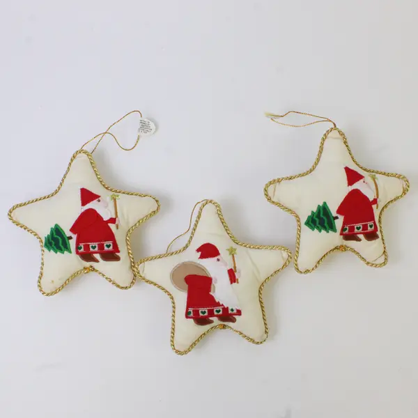 Set of 3 House of Hatten White Stuffed Star Ornaments Santa & Tree