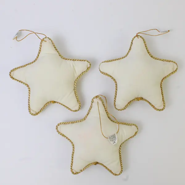 Set of 3 House of Hatten White Stuffed Star Ornaments Santa & Tree