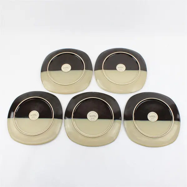 Lot Of 5 Gibson Designs Althea Teal Pattern Square Ceramic Salad Plates 8.75"