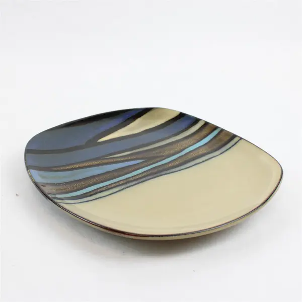 Lot Of 5 Gibson Designs Althea Teal Pattern Square Ceramic Salad Plates 8.75"