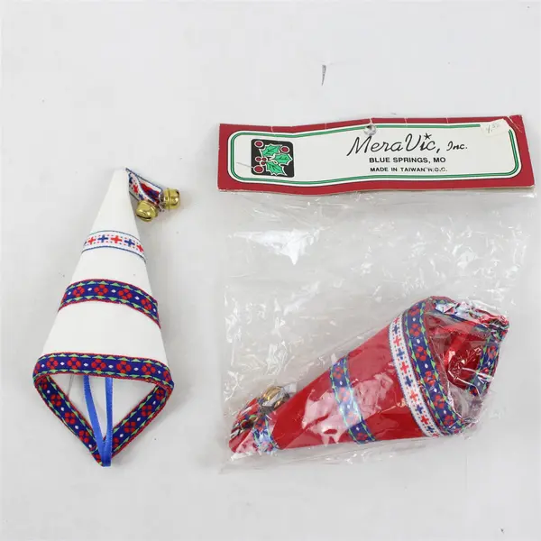 Lot of 2 Mera Vic Inc Candy Cone Holiday Ornaments Red & White New