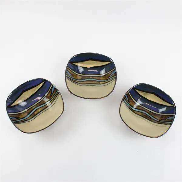 Lot Of 3 Gibson Designs Althea Teal Pattern Square Ceramic Soup/Cereal Bowls 7"