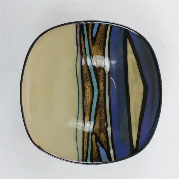 Lot Of 3 Gibson Designs Althea Teal Pattern Square Ceramic Soup/Cereal Bowls 7"