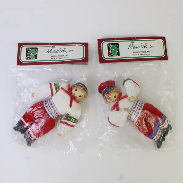 Lot of  2 Mera Vic Inc Vintage Souvenir Dolls Red Pants White Shirt Collectible