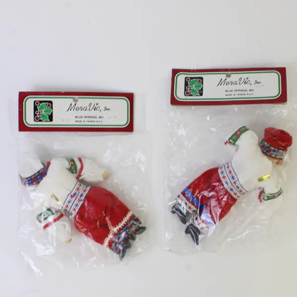 Lot of  2 Mera Vic Inc Vintage Souvenir Dolls Red Pants White Shirt Collectible