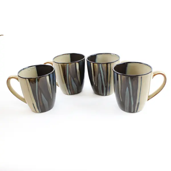 Lot Of 4 Gibson Designs Althea Teal Pattern Matching Ceramic Mugs 4.25" Tall