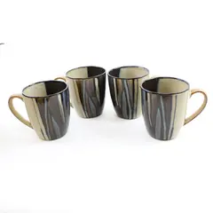 Lot Of 4 Gibson Designs Althea Teal Pattern Matching Ceramic Mugs 4.25" Tall